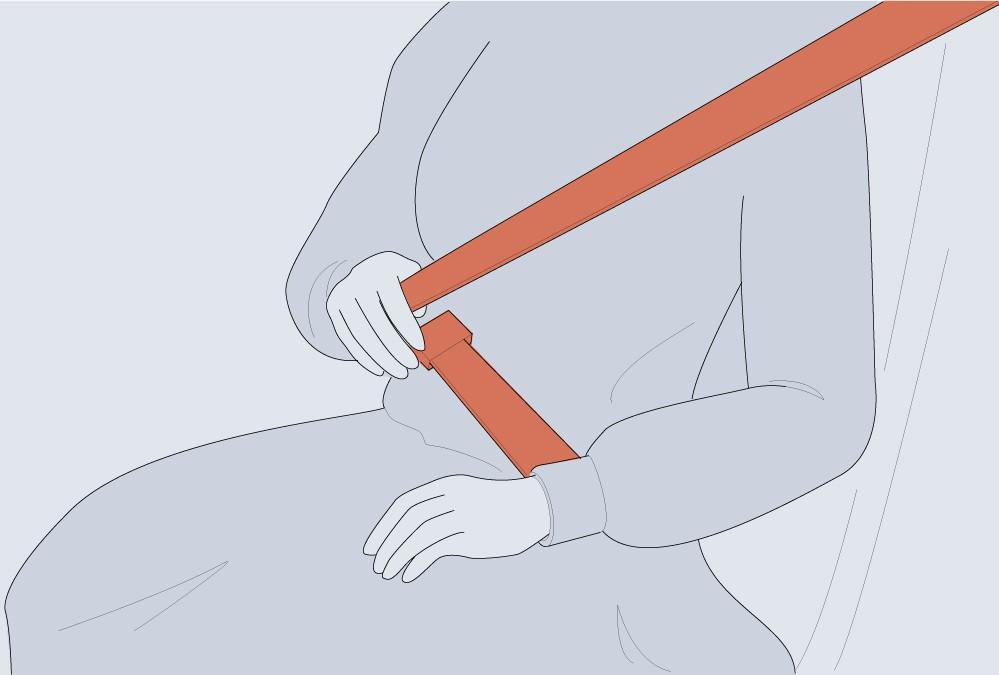 Diagram showing: Insert the metal tab into the buckle until you hear a "click", which indicates the seat belt is securely locked.
