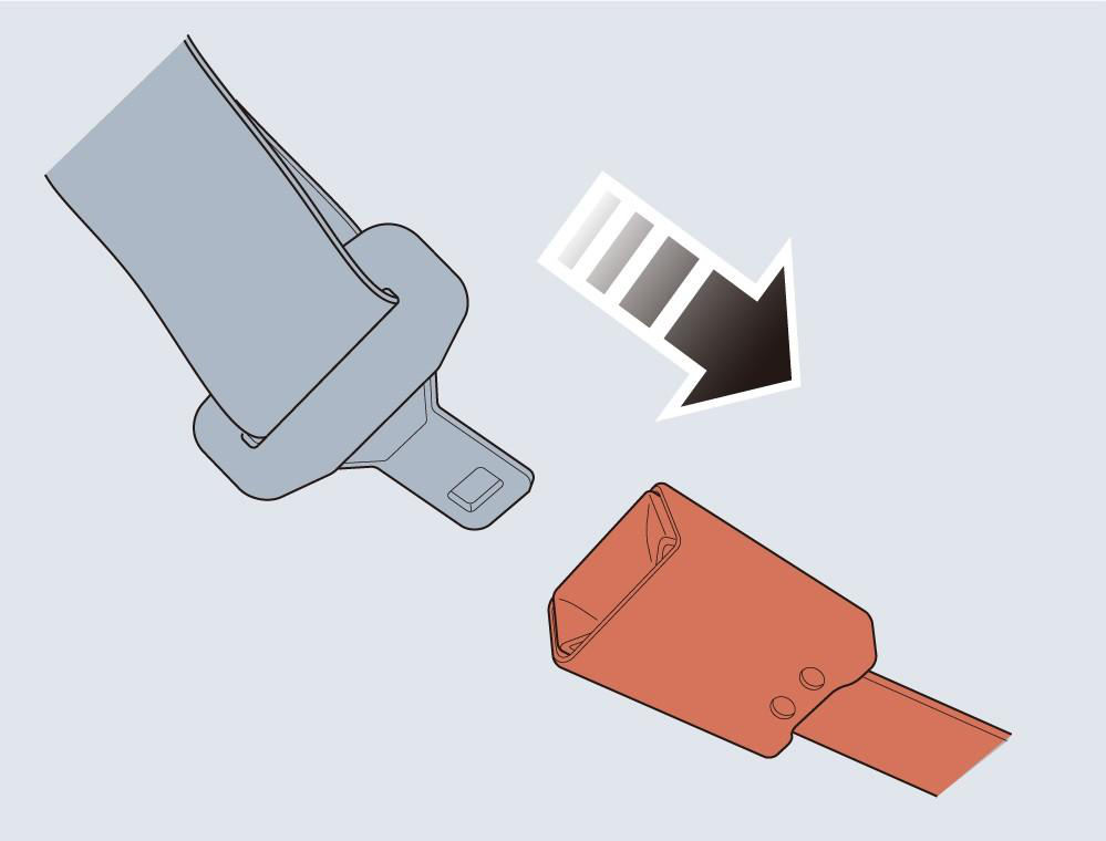 Diagram showing: Pull the shoulder belt upward and tighten up the lap belt.